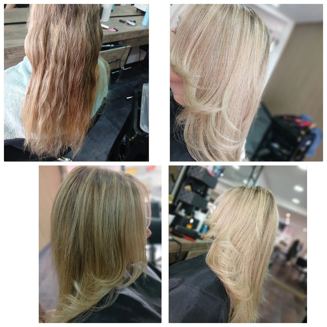 Voor en na: lang blond haar in laagjes geknipt en lichter gemaakt
